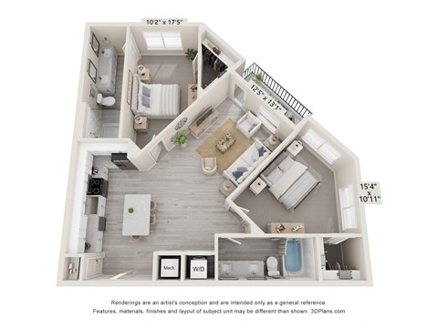 Floor plan for 2 beds, 2 baths, 1150 sqft
